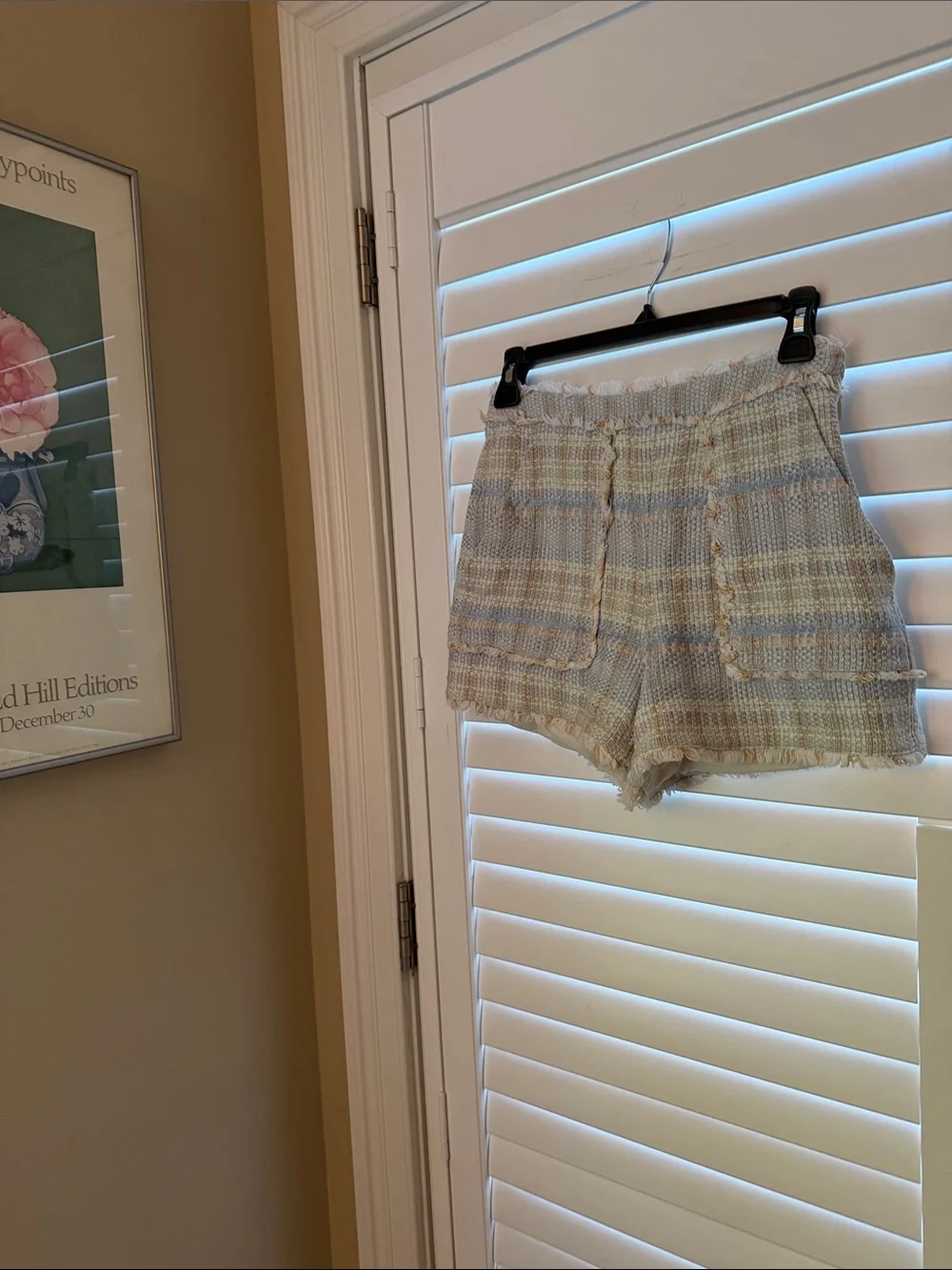 Pastel Plaid Tweed Fringe Hem Women’s Shorts